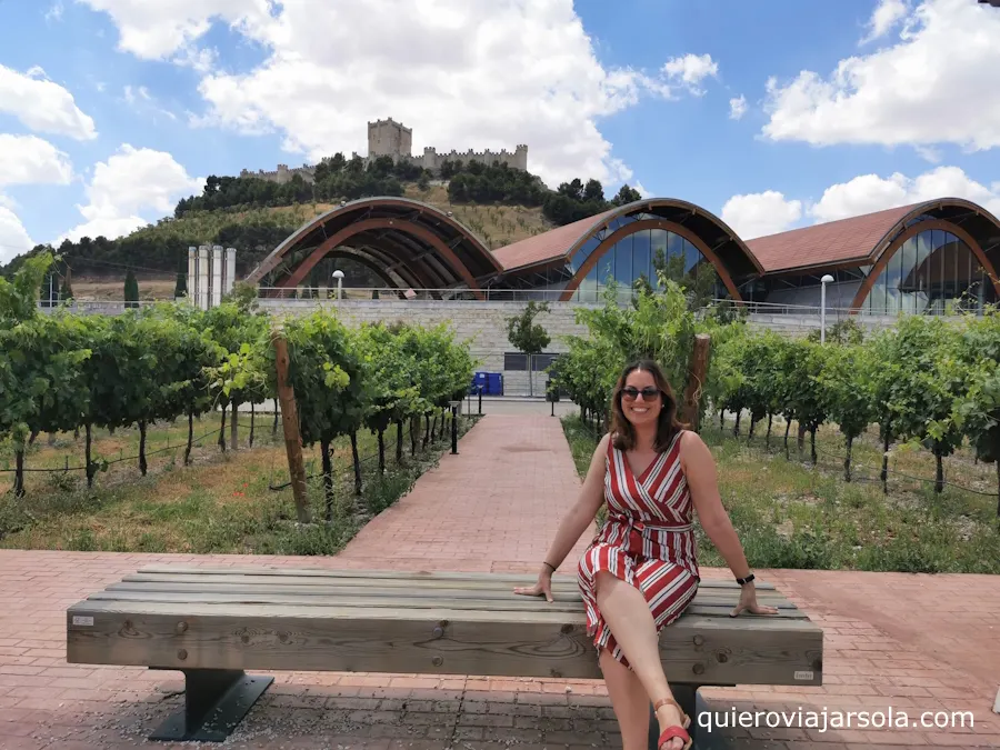 Yo en las bodegas Protos con el castillo detrás