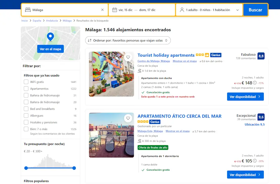 Como funciona Booking - resultados