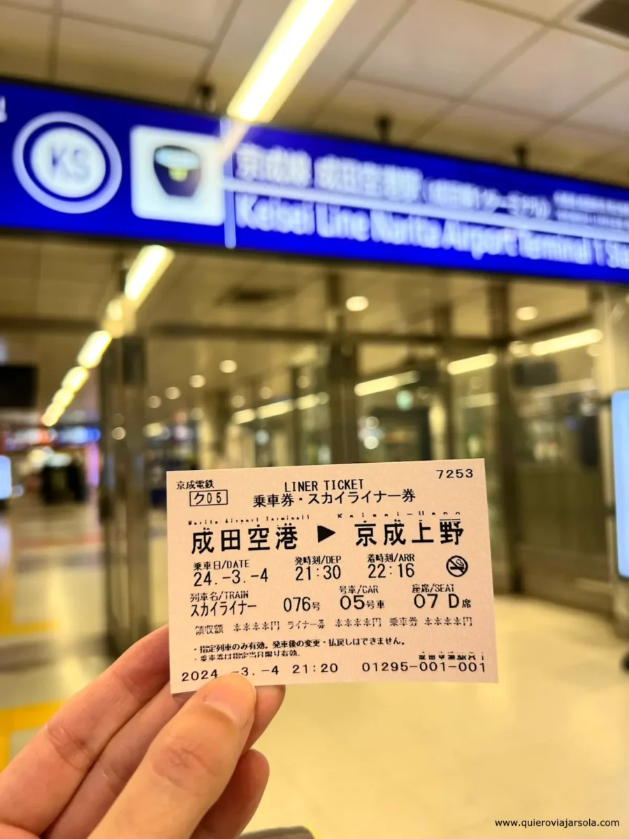 Billete de tren Skyliner de Narita a Tokio