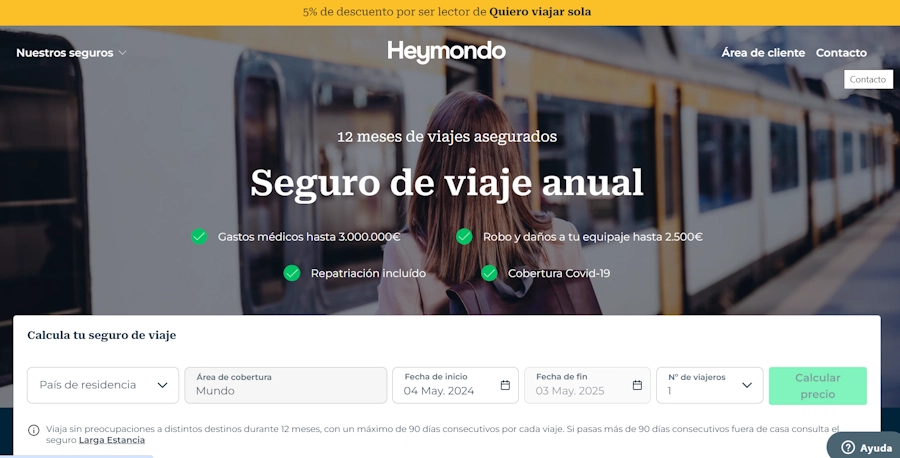 Portada de la web de Heymondo para el Seguro Anual