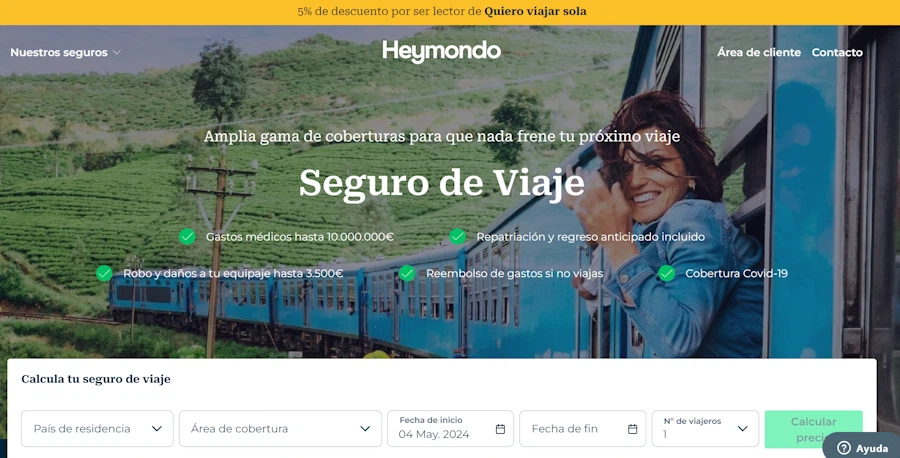 Portada de la web Heymondo para el Seguro Puntual